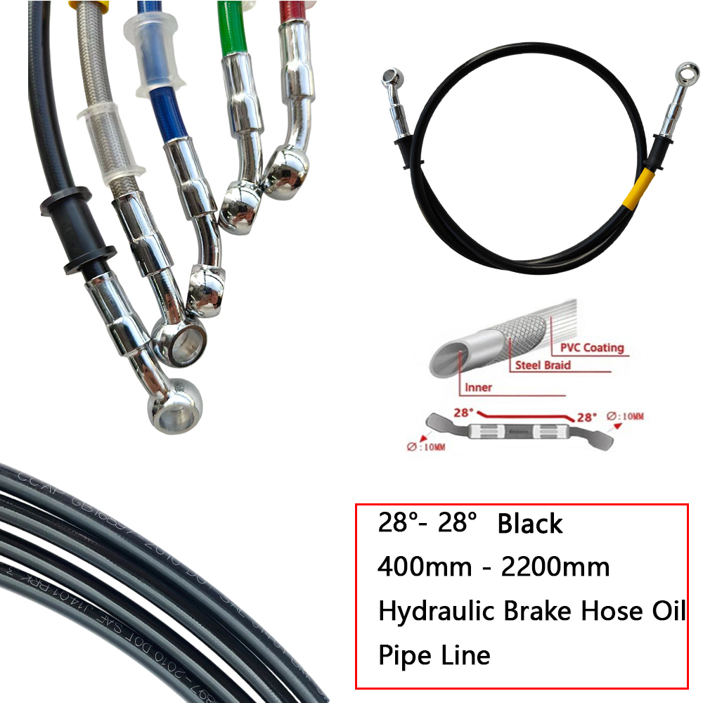 Motorcycle Brake Cable - 28 ° -28 ° สายคลัตช์เบรกไฮดรอลิกแบบถักสีดำเสริมแรง ขนาด
